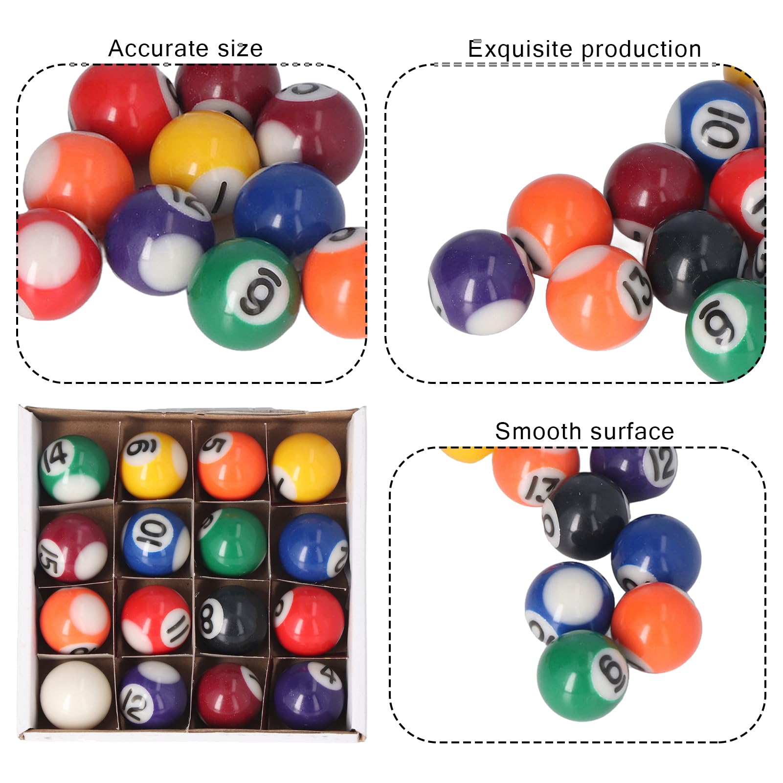 Set Mini Biliardo Americano con 16 Palline da 25mm in Resina per Tavolo da Gioco