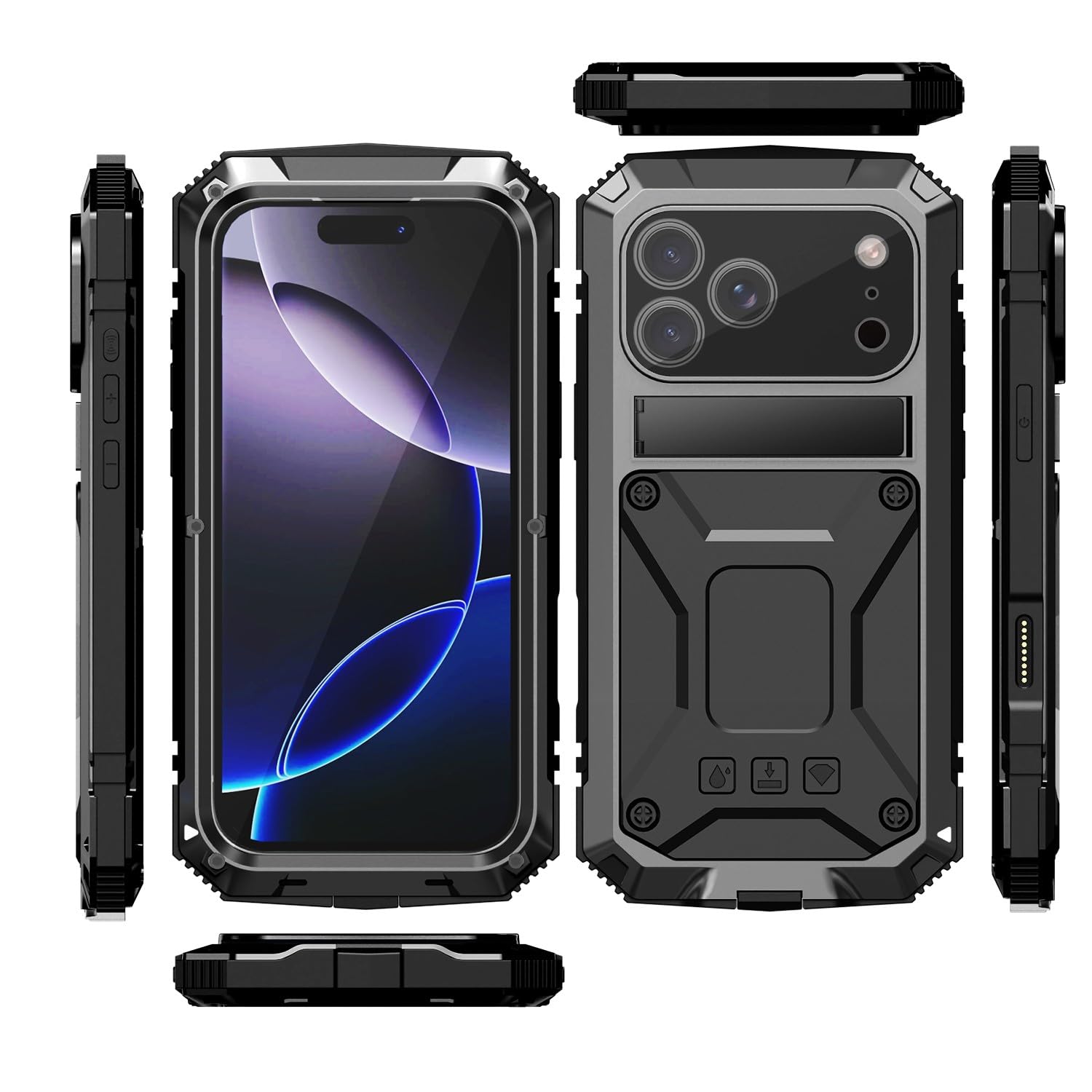 Coque silicone rigide iPhone 17 Pro antichoc noire housse de protection avec support - 8