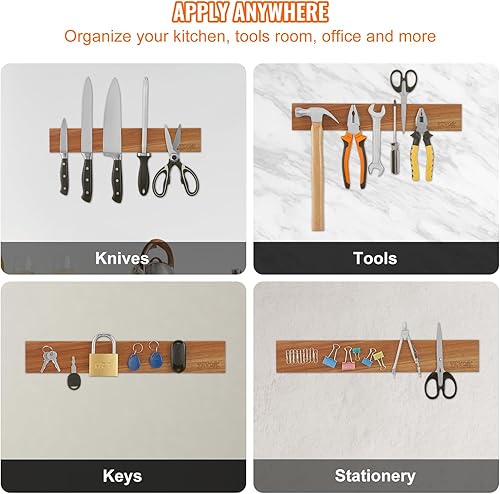 Miniatura 6 de VEVOR Soporte magnético para cuchillos con imán fuerte mejorado, organizador de tiras de cuchillos sin perforar de 16 pulgadas para pared,