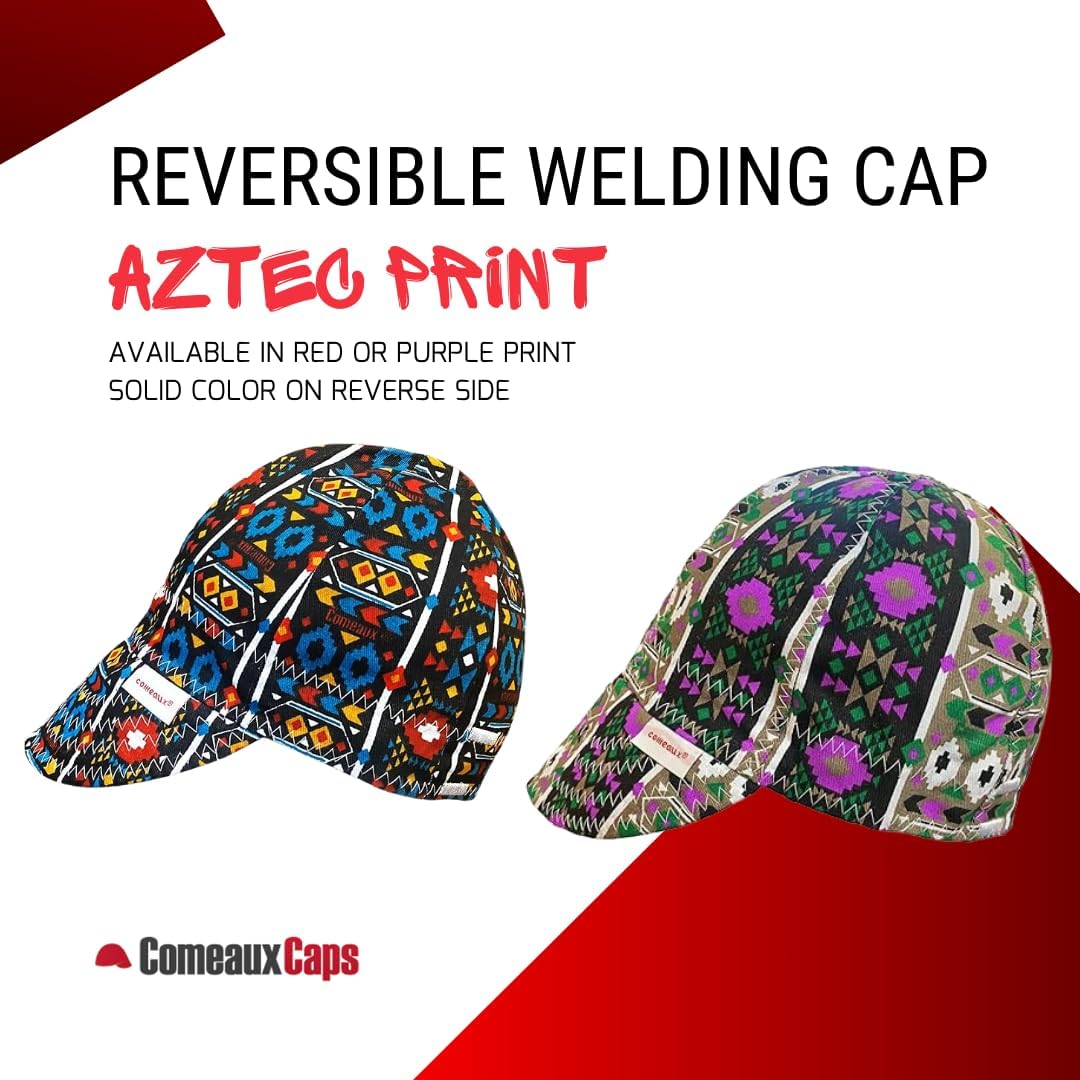 Comeaux Caps Aztec Print Reversible Welding Cap | 100% Cotton, Durable Work Hat for Men & Women - Image 3