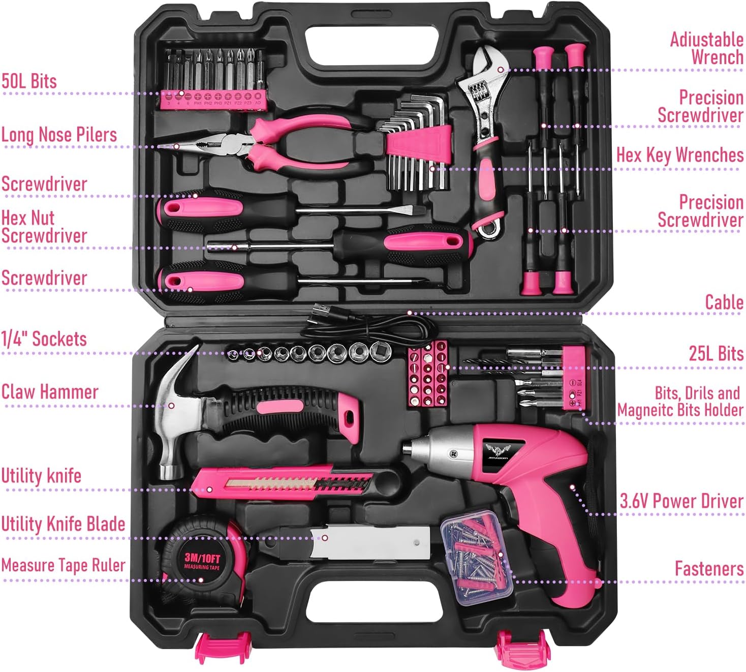 Electric Screwdriver 3.9V Pink USB Small Power Screwdriver Set. Cordless & Rechargeable with Driver Bit Set