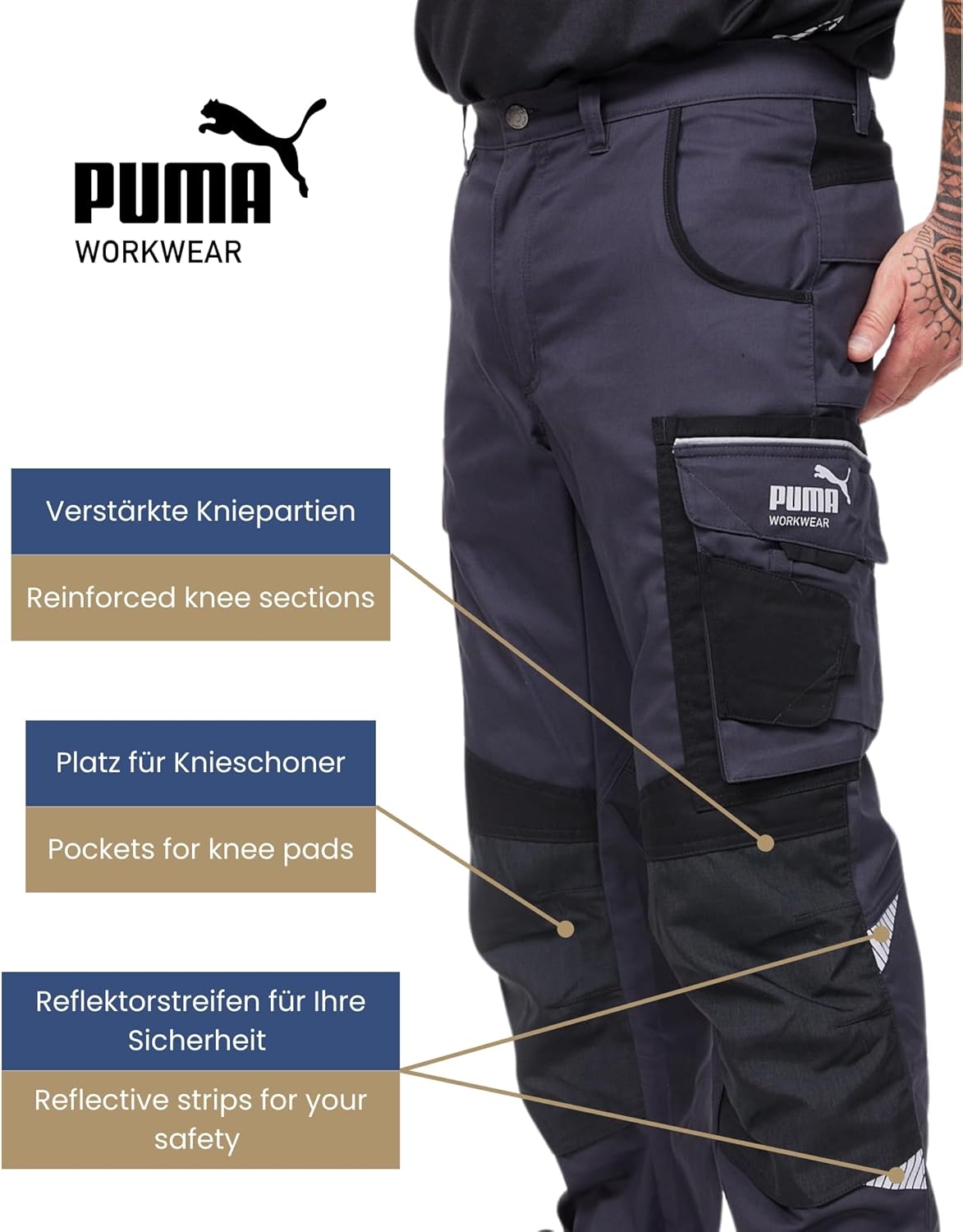 PUMA Workwear Precision X Work Pants for Men - Trousers with Multiple Pockets and Reinforced Knees - Ideal for Craftsmen - Image 6