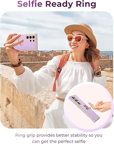 Miniatura 5 de Miss Arts Funda para Samsung Galaxy S22 Ultra, soporte de anillo de lujo galvanizado con correa, bonito TPU suave para Samsung S22 Ultra Cover para