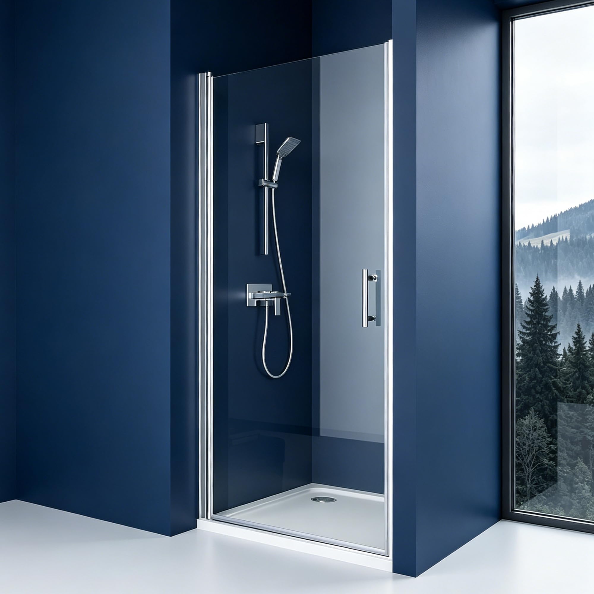 Duschtür 100x195 cm Nischentür Duschabtrennung Pendeltür Drehtür Schwingtür Dusche Duschwand Glas Duschtrennwand Nischendrehtür – 6 mm ESG-Glas
