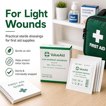 Value Aid Low Adherent Dressing Pads - 7.5cm x 7.5cm - Box of 25