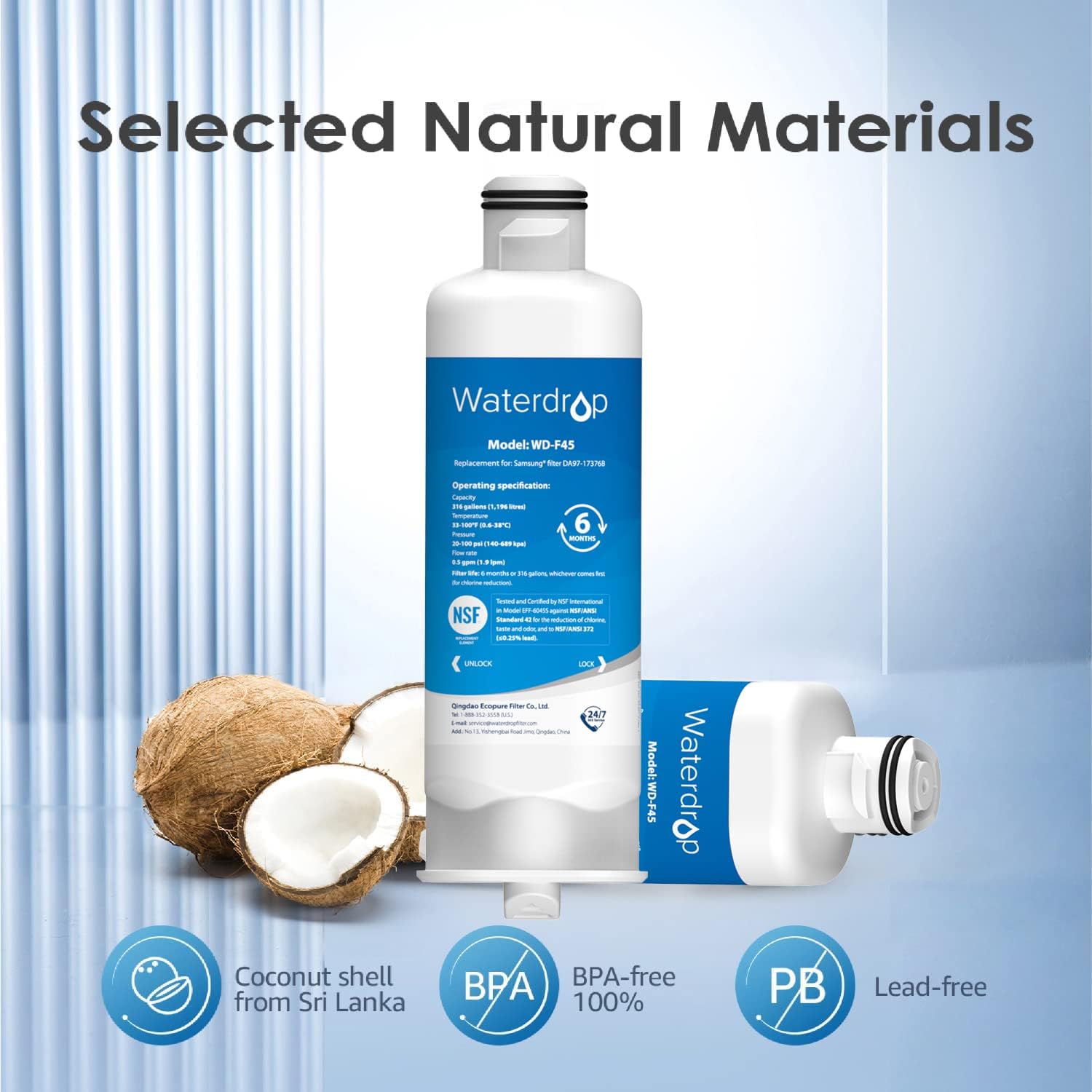 Waterdrop DA97-17376B Refrigerator Water Filter, Compatible with Samsung® HAF-QIN/EXP, DA97-17376B, HAF-QIN, DA97-08006C, Pack of 2