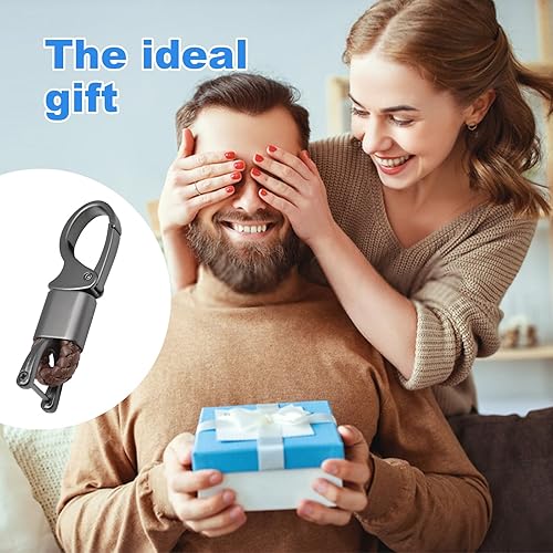 Miniatura 6 de Llaveros para automóvil, 360 grados de cuero giratorio con anillo en D antipérdida, llaveros universales de metal resistente con destornillador para