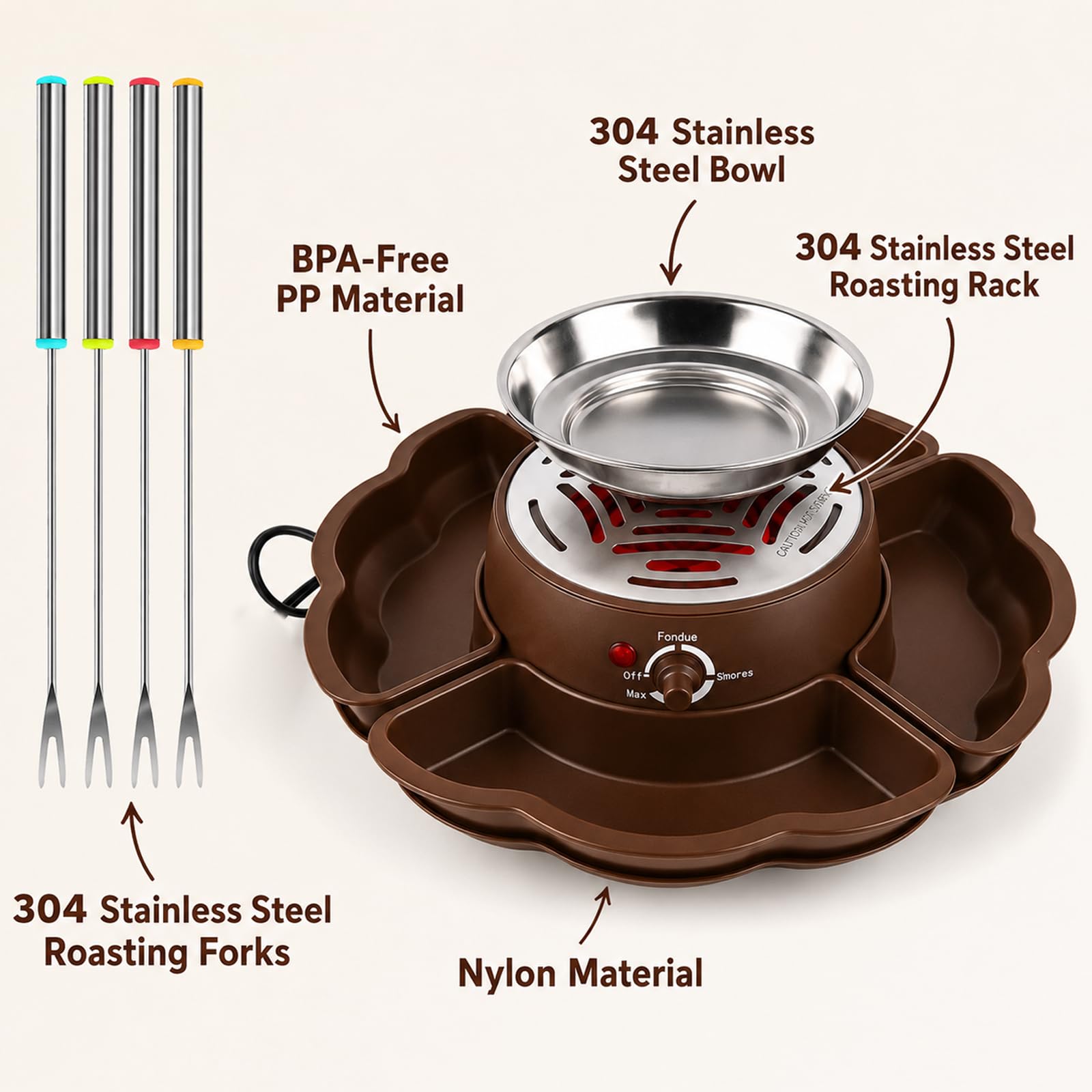 Set 2 en 1 de S'Mores y Fondue de Chocolate con 3 Niveles de Calor