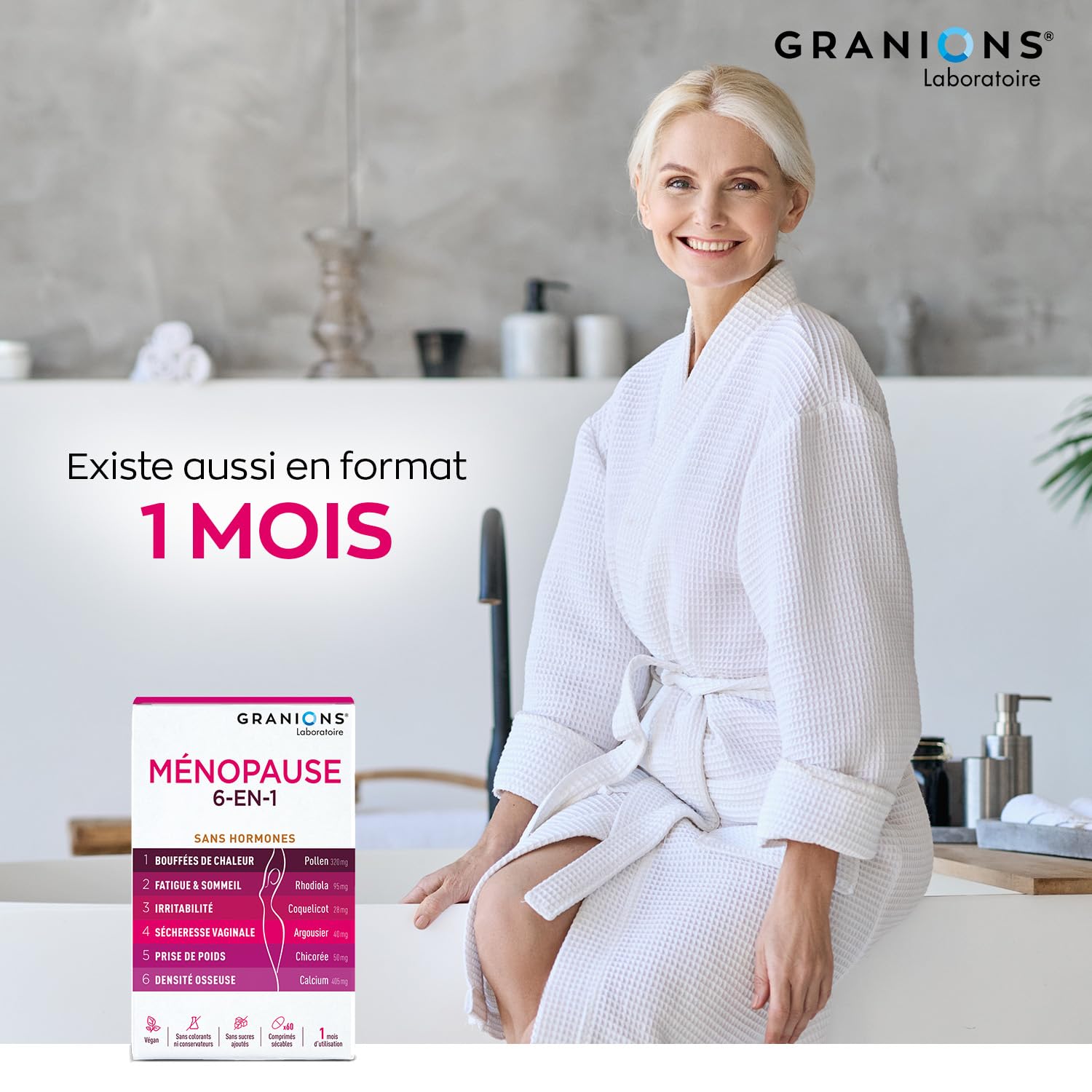 GRANIONS - MENOPAUSE 6-EN-1-3 MOIS | Menopause Bouffee de Chaleur et Poids - Ménopause Perte de Poids - Bouffees de Chaleur, Fatigue, Irritabilité, Perte de Poids, Densité Osseuse - 180 Comprimés