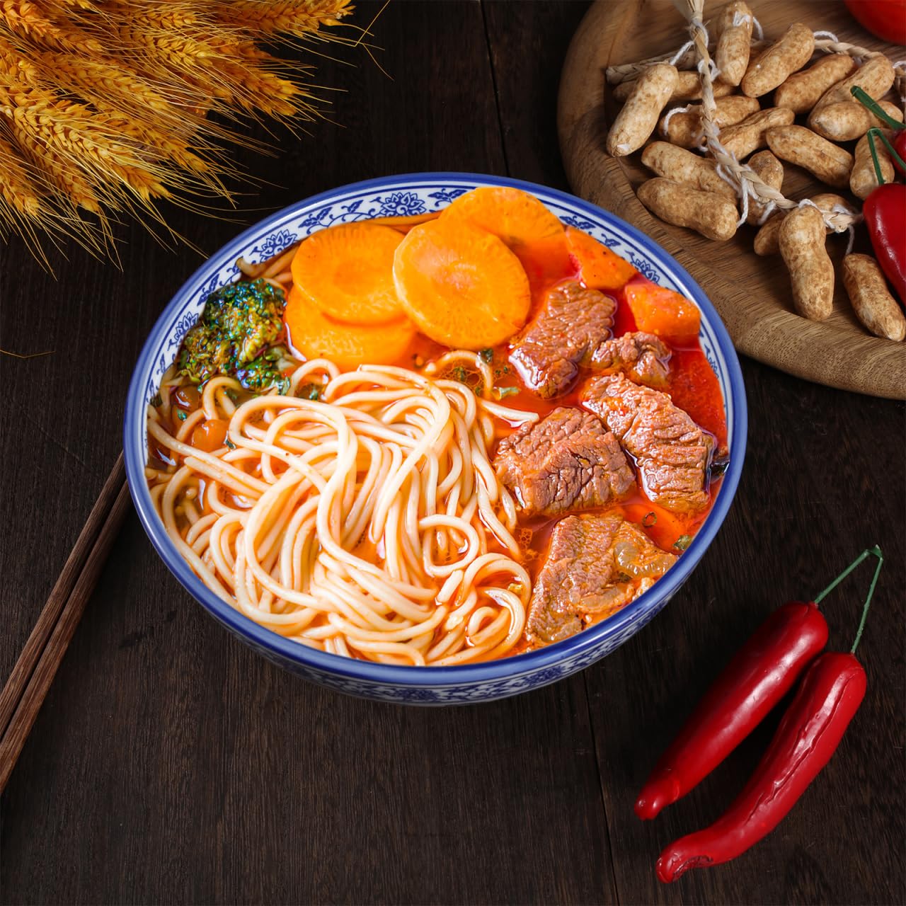 BESTonZON Bol à soupe en céramique - Bol à pâtes - Style asiatique - Bleu - 17 cm - Style chinois