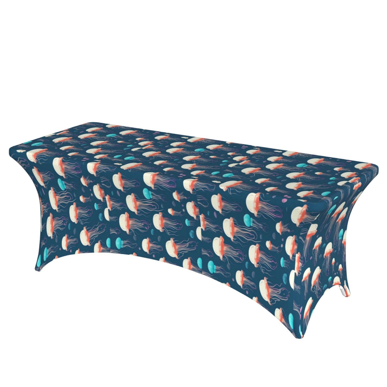 NImongt Jellyfish Pattern Print Elastic Rectangular Tablecloth Holidays Family Banquet Wedding Party Table Cover