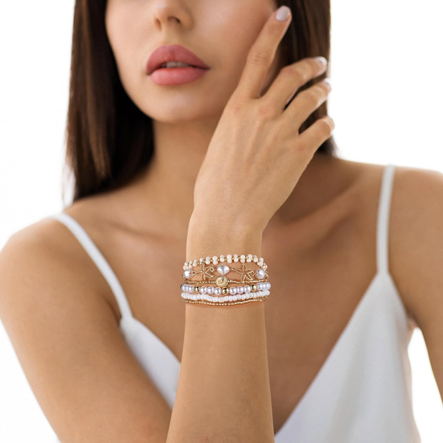 Summer Surfer Heishi Bracelet Set for Women Stackable Gold Plated Clay Ploymer Bead Stretch Pink Beach Layering Bracelets Jewelry - Image 4