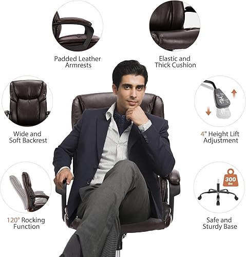 Miniatura 4 de Silla de oficina  Silla ergonómica de oficina en casa con respaldo alto, silla ejecutiva para computadora, altura ajustable e inclinación, mecedora