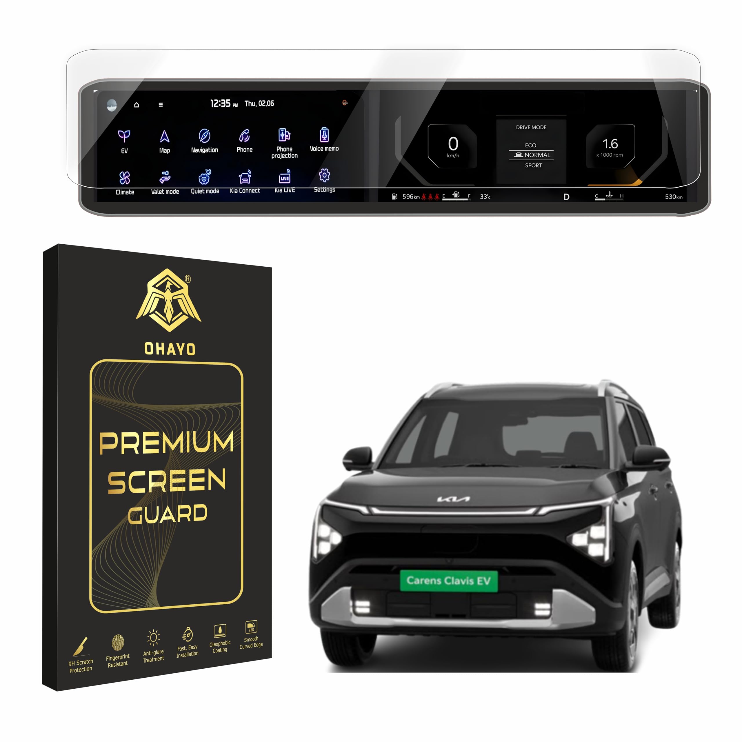 OHAYO Military Strength Screen Protector For Kia, Strong Protection, Full Screen Edge-to-Edge Cover, Scratch Resistant, Bubble-Free Install, Ultra HD Clarity,With installation kit (KIA CARENS CLAVIS EV long 2025)-image-3