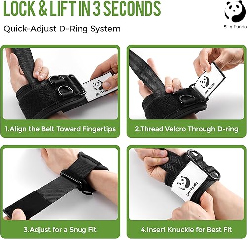 Miniatura 7 de Slim Panda Correas de muñeca para levantamiento de pesas, correas de levantamiento de pesas con acolchado de neopreno para mujeres y hombres,