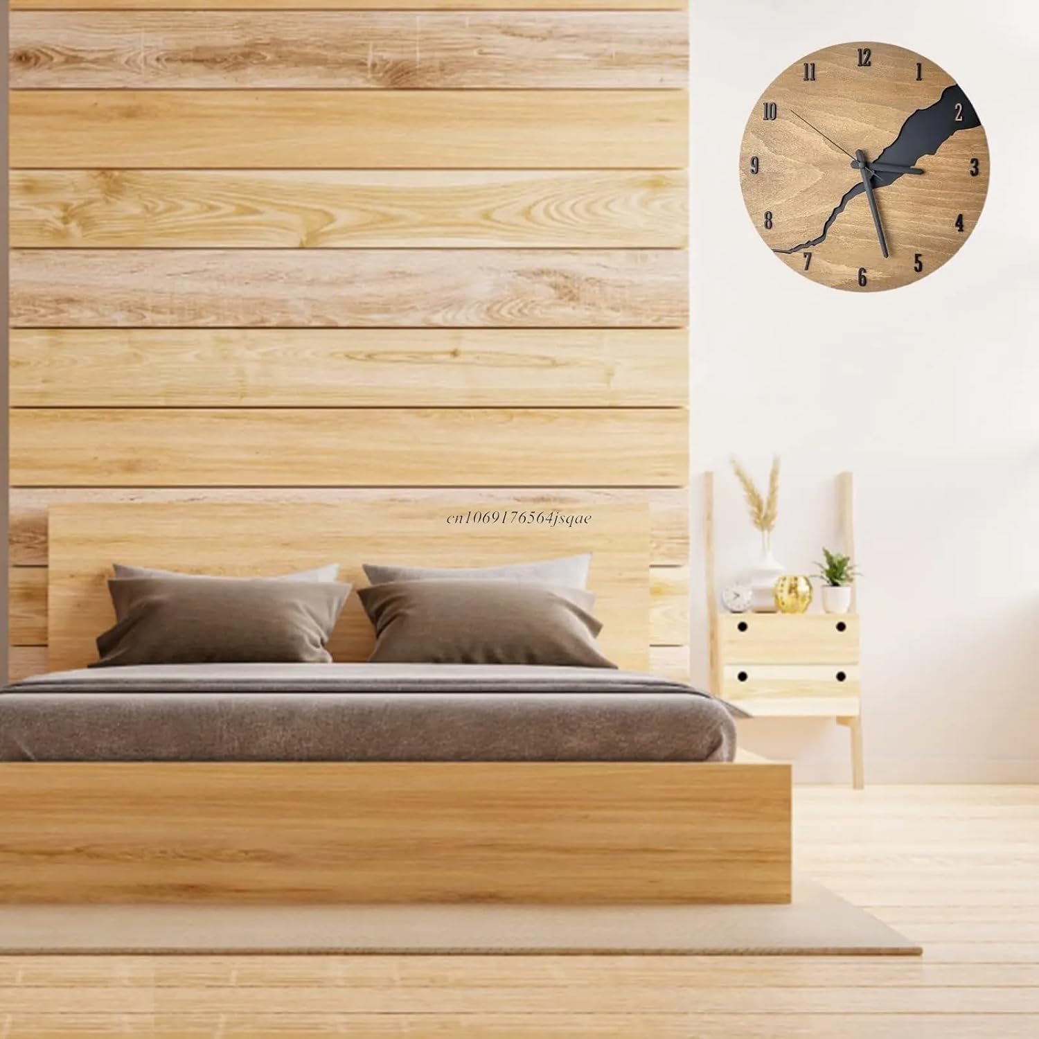 12Inch Simple Cracked Wooden Wall Clock - Silent Non-Ticking Large Wall Clock Creative Decor for Living Room Office (D)