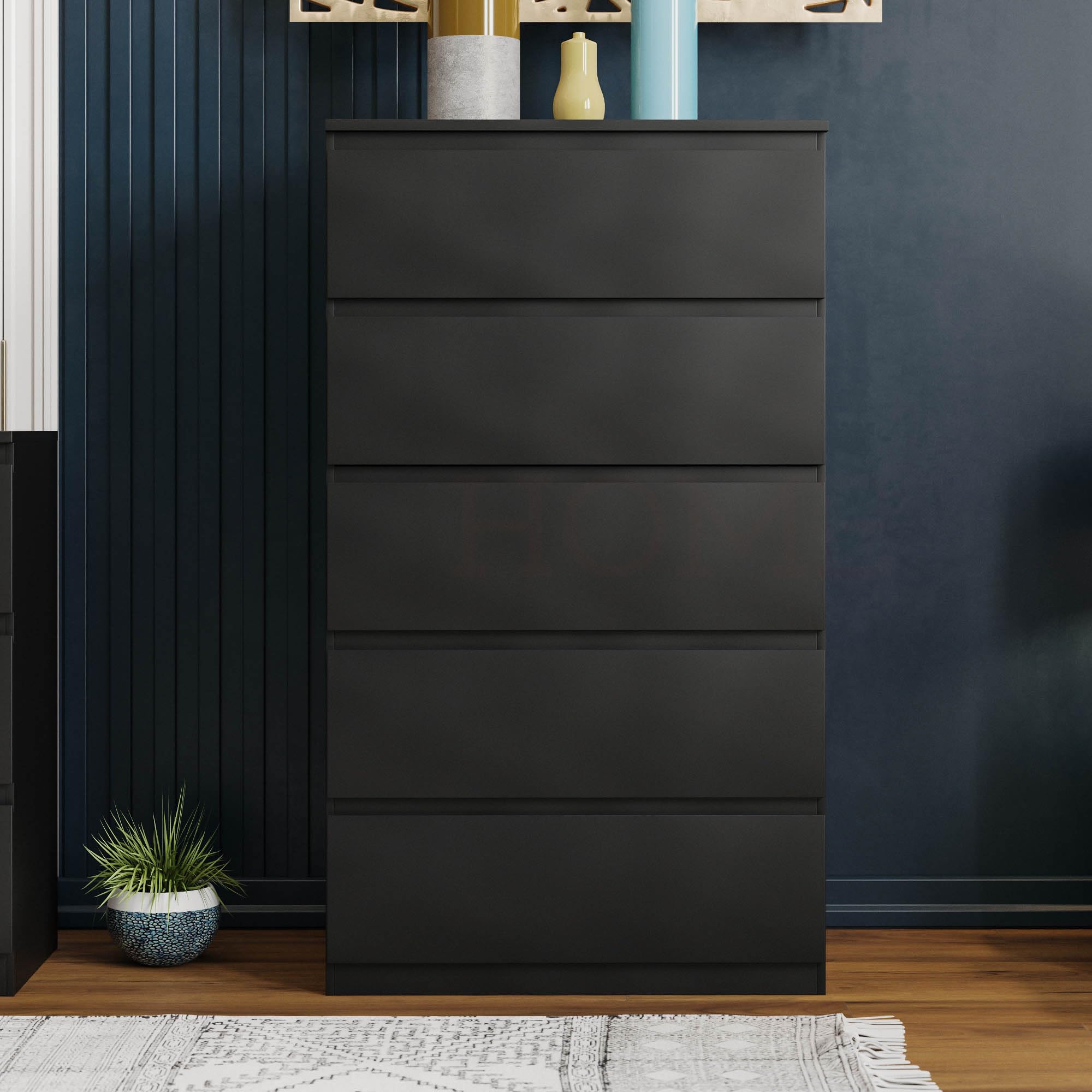 Vida Designs Denver Drawer Chests (Black, 5 Drawer)