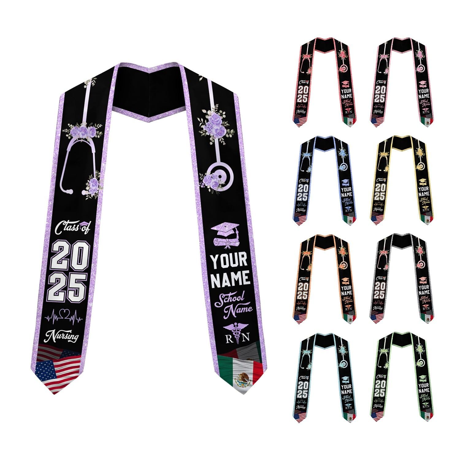 MonkeyVan Personalized Graduation Stole for Nursing Student, Nursing Stole Graduation 2025, RN Nursing Sash Grad Gifts S299