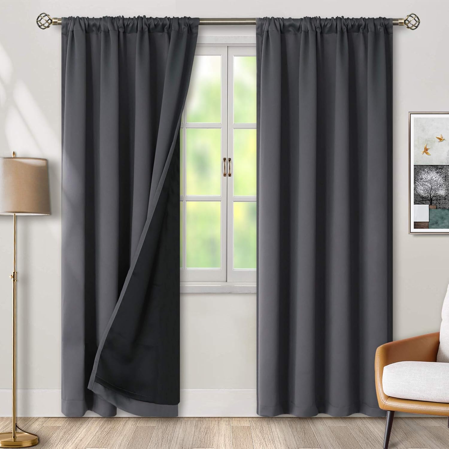 BGment Thermal Insulated 100% Blackout Curtains for Bedroom with Black Liner, Double Layer Full Room Darkening Noise Reducing Rod Pocket Curtain ( 52 x 84 Inch, Dark Grey, 2 Panels )