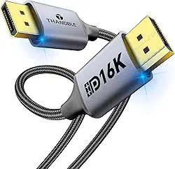 Cabo DisplayPort 2.1, cabo DP 2.1 de 3 m [16K@60Hz, 8K@120Hz, 4K @240Hz] Porta de exibição 2.1 suporta HDR de 80 Gbps, HDCP DSC 1.2a, compatível DP1.4/1.2 FreeSync G-Sync para PC/TV/monitor