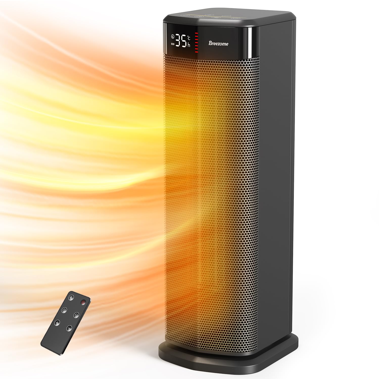 BREEZOME Space Heaters for Indoor Use, 1500W Fast Heating Electric Heater with Thermostat & Remote, 24H Timer, 90°Oscillating PTC Ceramic Heater, Portable Room Heater for Bedroom Home Office