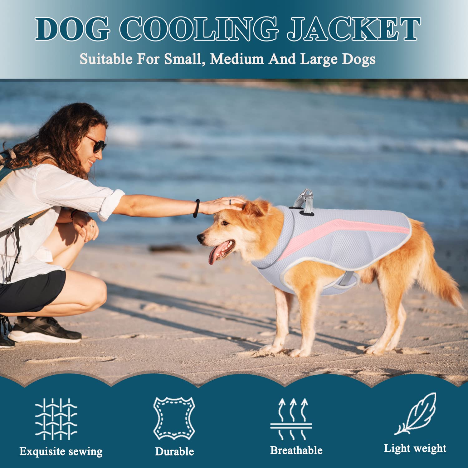 Hundekühlweste mit Geschirr D-Ring für Laufen, Wandern, Bergsteigen Atmungsaktive Mesh-Hundejacke Sommer kühl und bequem Hundemantel einstellbar geeignet für große mittlere und kleine Hunde