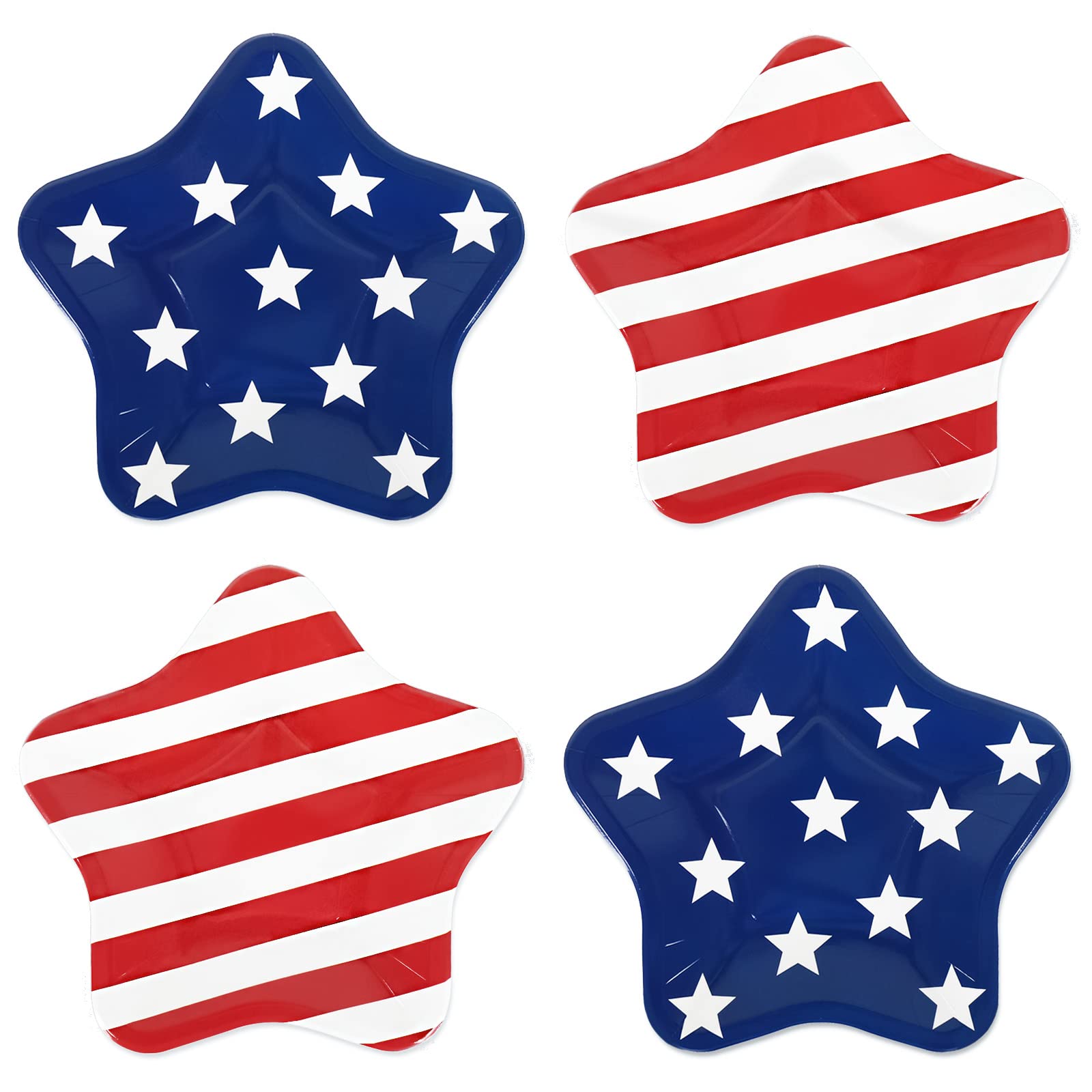 Whaline 40Pcs Patriotic Paper Plates 2 Designs Red Stripe Blue Star Disposable Plates 4th of July Tableware for 250th Anniversary Independence Day Party Supplies Table Decor, 7.1 x 7.1 Inch