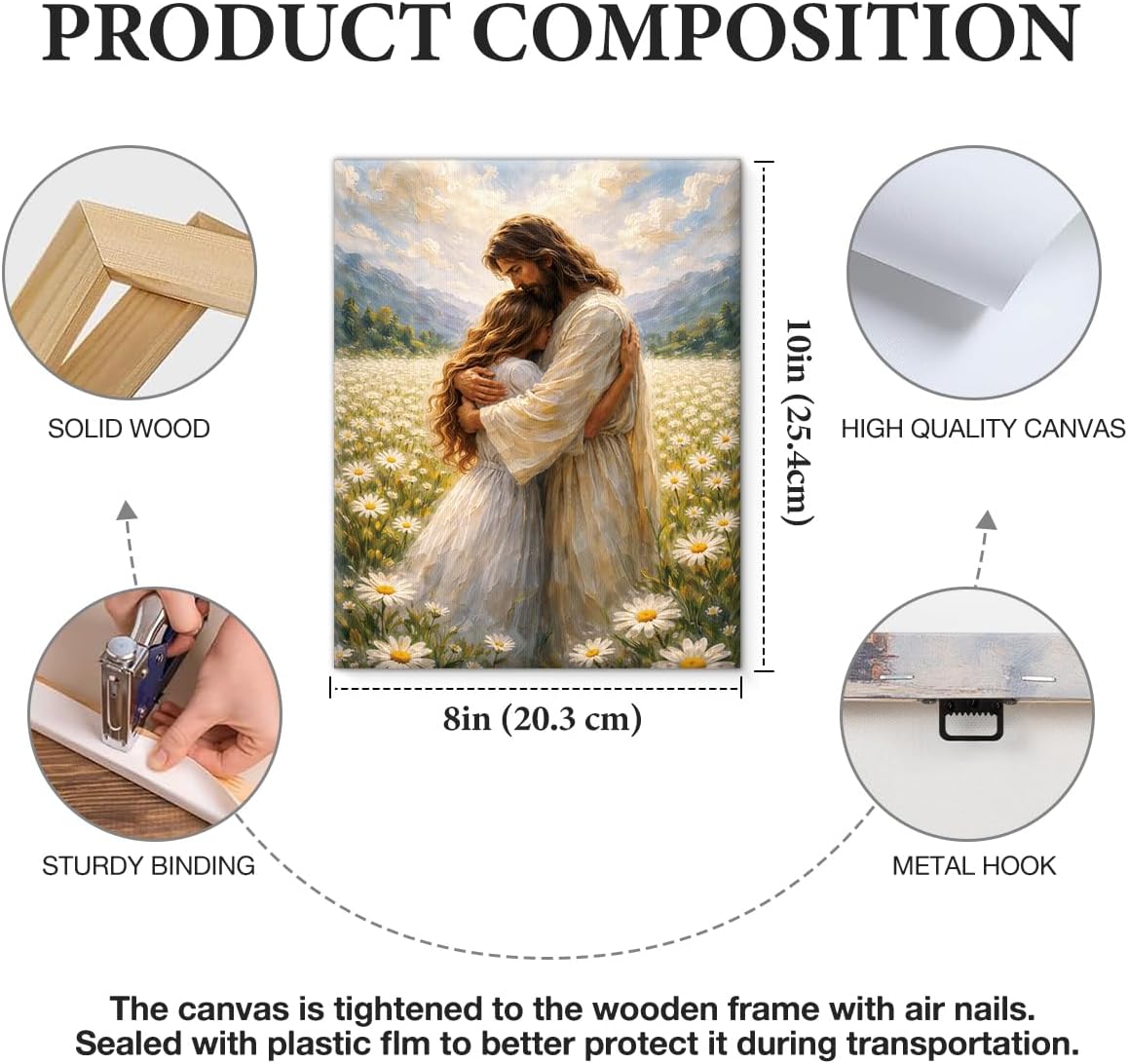 YJIKRTVT Christian Canvas Wall Art Jesus Hug Painting Inspirational Faith Decor for Living Room Bedroom Hallway Prayer Room Religious Comfort Artwork Gift for Women Pastor, 8x10 Inch image 2