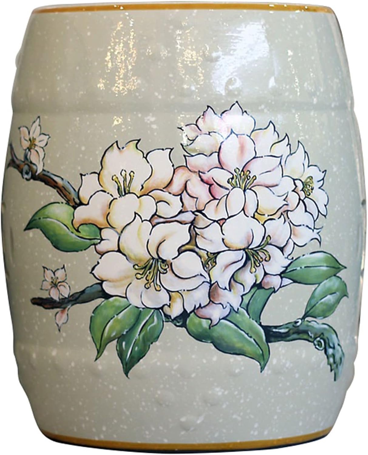 Drum Stool,Garden Stool, Decorative Ceramic Garden Stool, Glazed Hollow Flower Bird Shoe-Changing Stool, Suitable for Living Room, Balcony, Garden, Etc.(White)