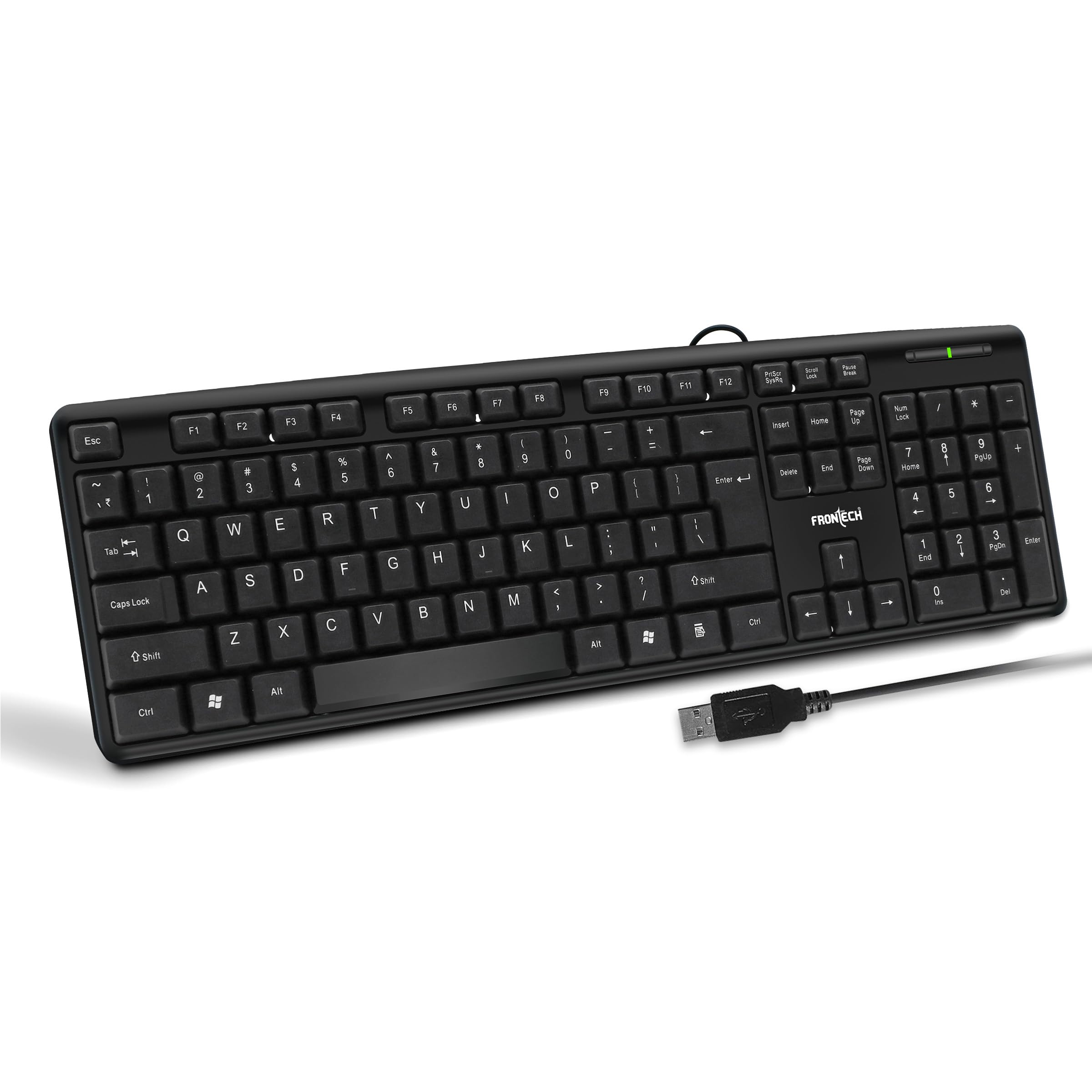 FRONTECH Wired Keyboard | Membrane Keys with Retractable Stands | USB Plug & Play | Ergonomic & Comfortable Design | 1 Year Warranty (KB-0033, Black)