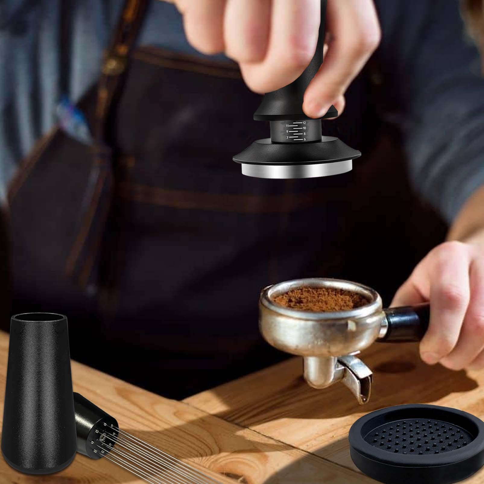 Set di 22 Tamper caffè Espresso, Accessori per Barista, distributore di caffè con 51 mm, per Espresso e Espresso, Frusta per caffè, Cucchiaio, brocca per schiumare, Penna e Stencil Decorativi