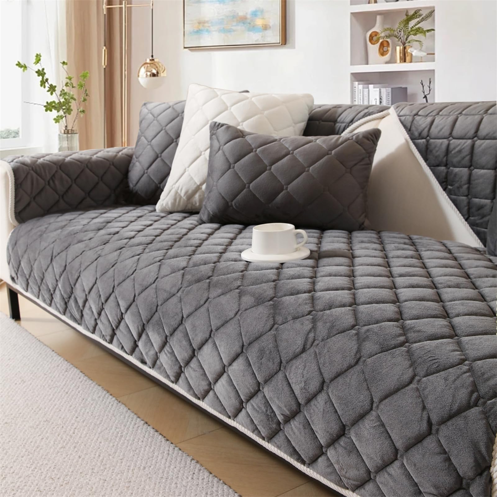 LINGKY Sofa Cover 1 2 3 4 Seater Soft Milk Fleece Sofa Cushion Covers Corner Sofa Cover L Shape Non-Slip Sofa Slipcovers Sectional Couch Covers Furniture Protector (Dark Grey,90x240cm)
