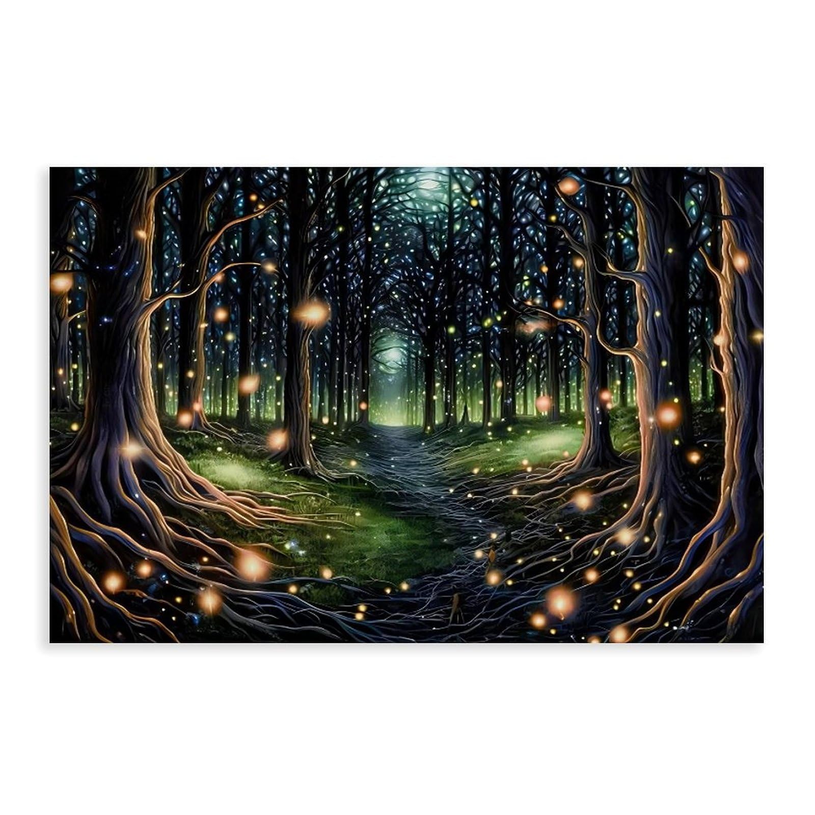Bareronor Fireflies Forest Aluminum Canvas Poster Bedroom Decor Landscape Office Room Decor Gift 20" L X 30" W