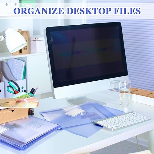 Vista 4 de Yeaqee 50 sobres de plástico de polietileno con cierre de botón a presión, carpetas transparentes para documentos, tamaño A4, tamaño A4