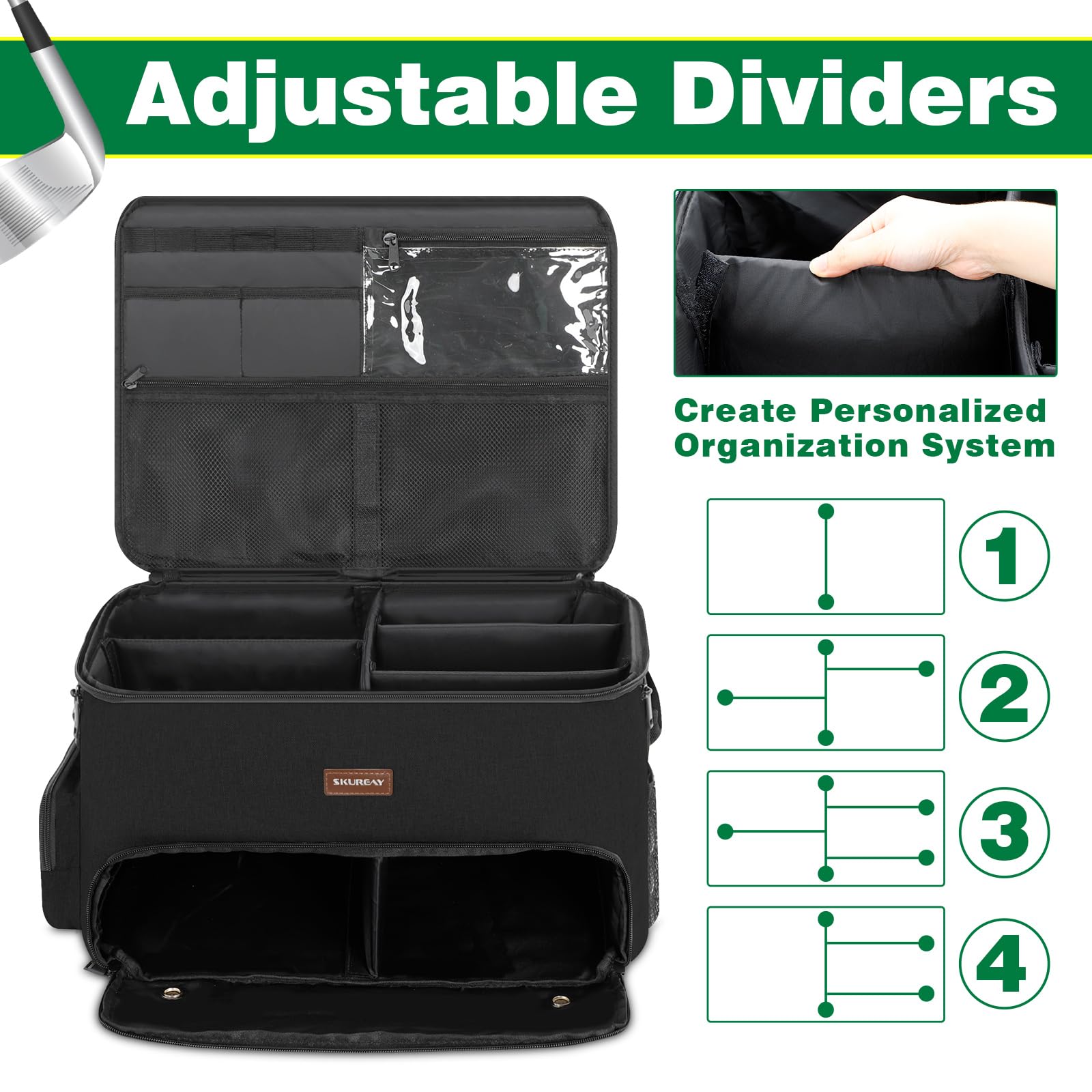 Organizzatore da Golf per Auto, armadietto da Golf a 2 Strati con Scomparto per Scarpe ventilato Separato, Organizer per Auto da Golf Grigio per Accessori da Golf, da Uomo (Nero)