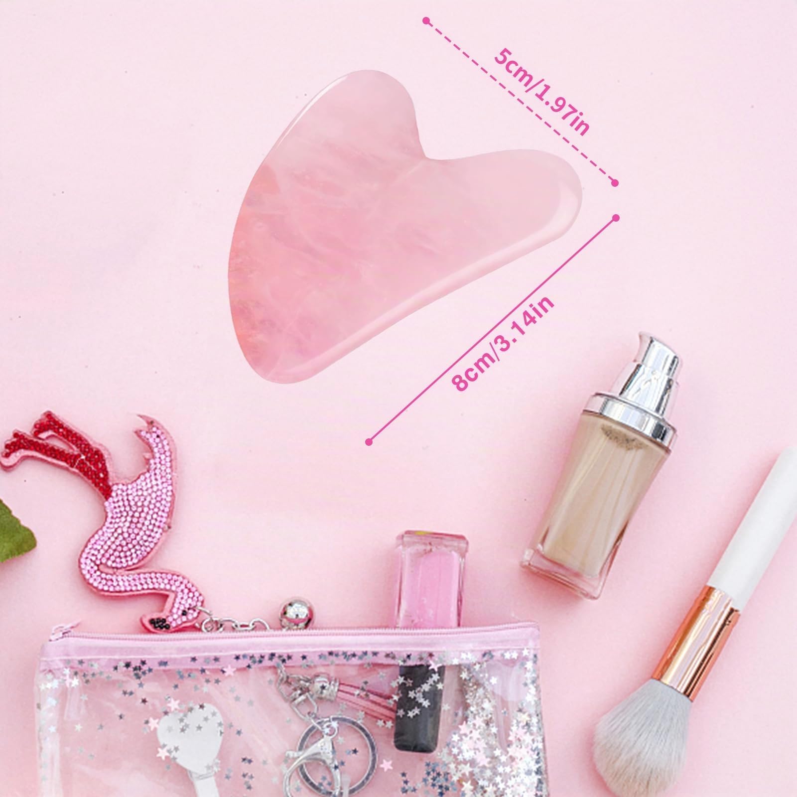 Gua Sha Pietre viso giada pietra a forma di cuore Guasha Board strumento di massaggio antigraffio per viso, occhi, collo per la cura della pelle (rosa)