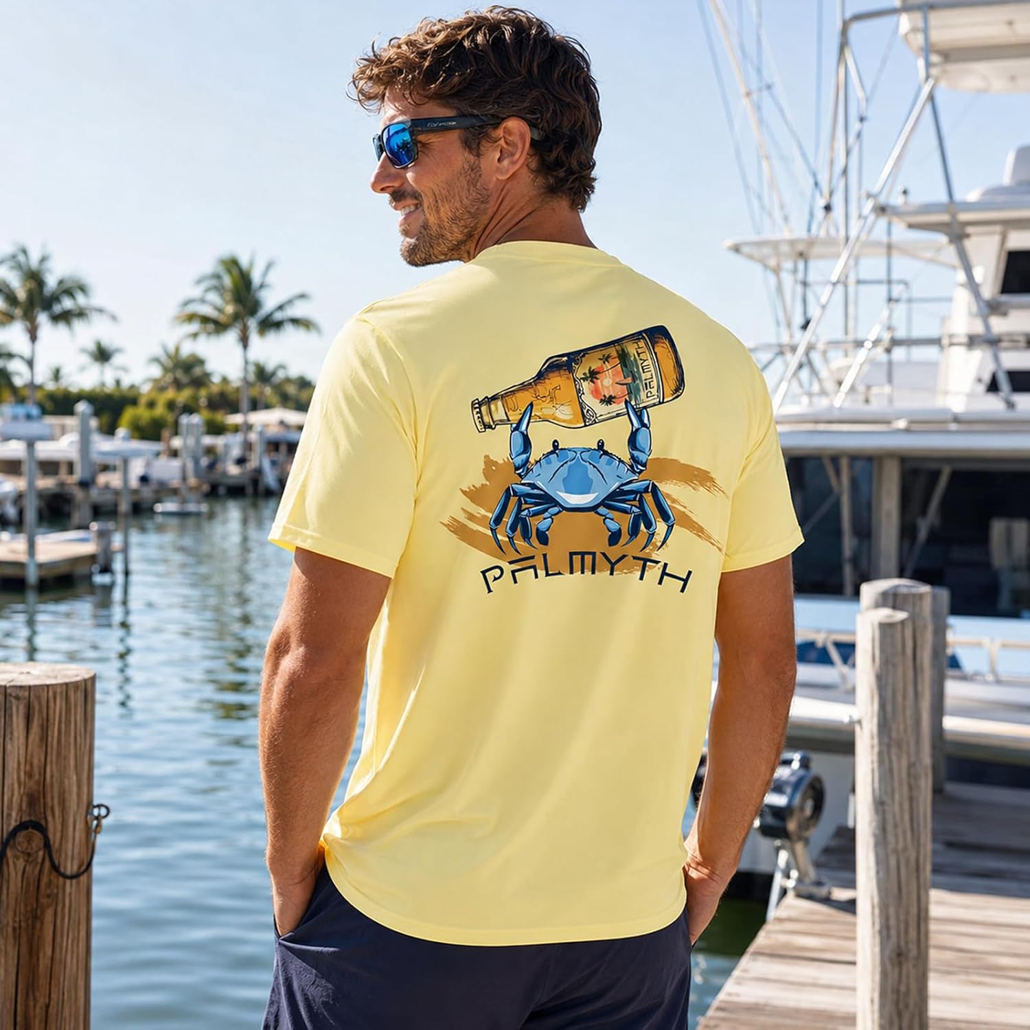 Palmyth Men's Fishing Shirt Short Sleeve Sun Protection UV UPF 50+ SPF T-Shirt