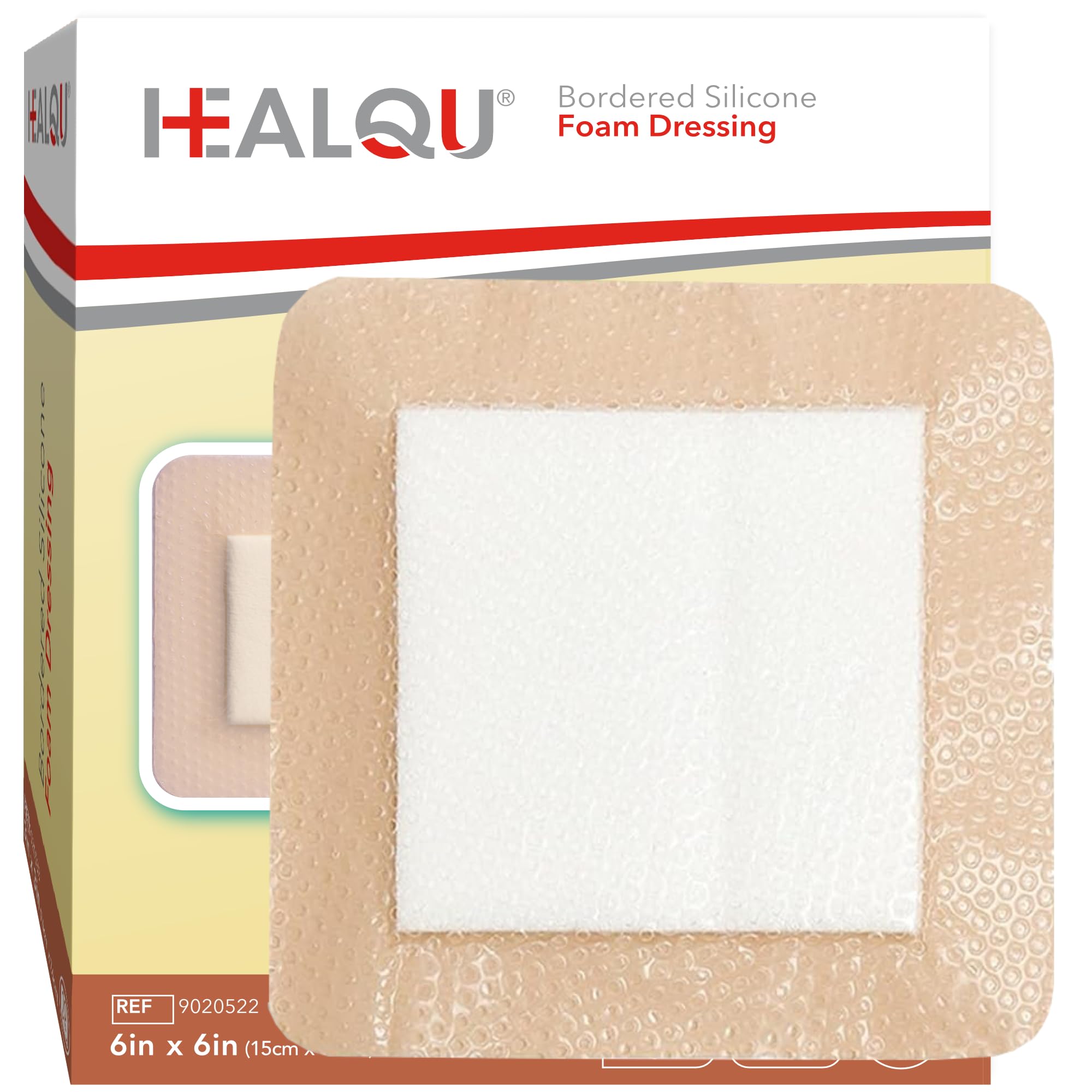 HEALQU Silicone Foam Dressing with Border 6x6 inch, Box of 10 - for Optimal Wound Care-Multi-Layered Super Absorbent Core & Breathable Skin Adhesive Waterproof Pads for Burns, Pressure Ulcers.