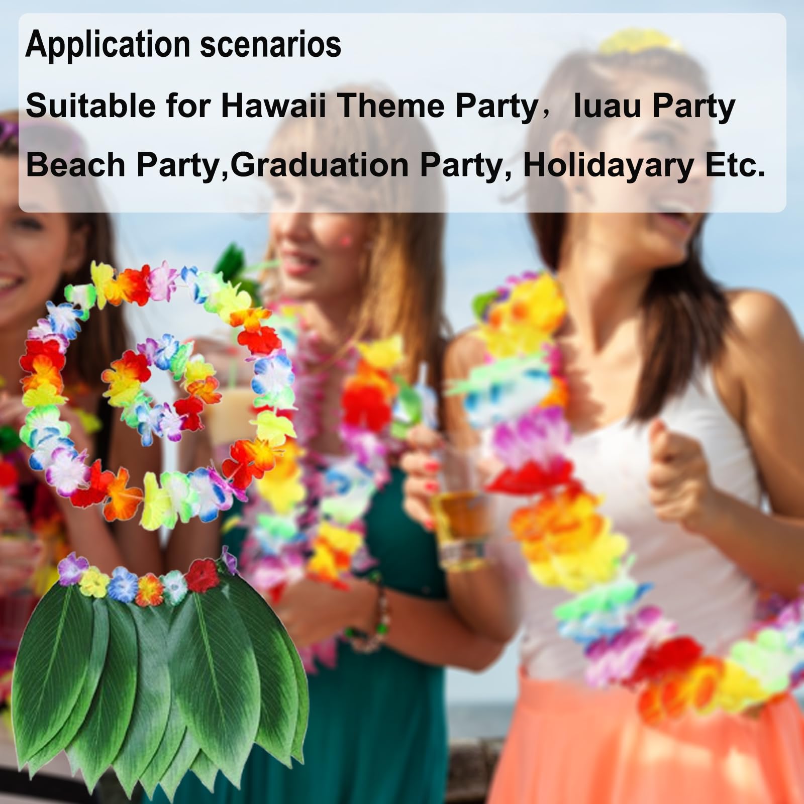 Hawaiian Party Kostüm, Hula Rock & Hawaiian Leis Set, Hawaii Gras Röcke, für Erwachsene, Sommerstrand, tropische Party-Dekorationen (5 stücke)