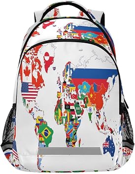 Bolaz Backpack Bookbag National Flag World Map School Bag Travel Bag for Girls Boys Teen
