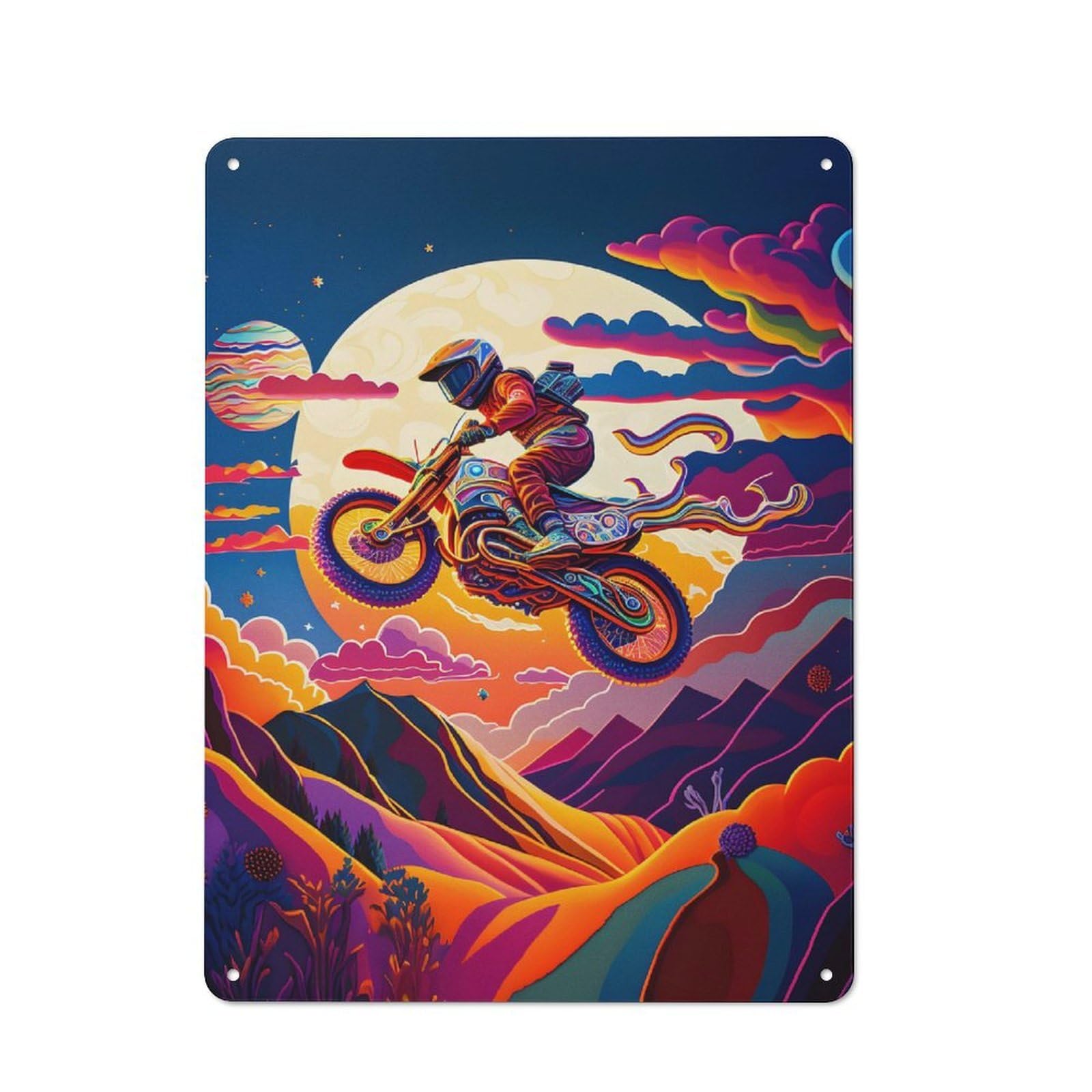 Junmoney Motor Cross Rider Tin Wall Sign, Bright Printed Design, For Dining Room, Entrance, Cafe Or Christmas Corner, 40X30cm