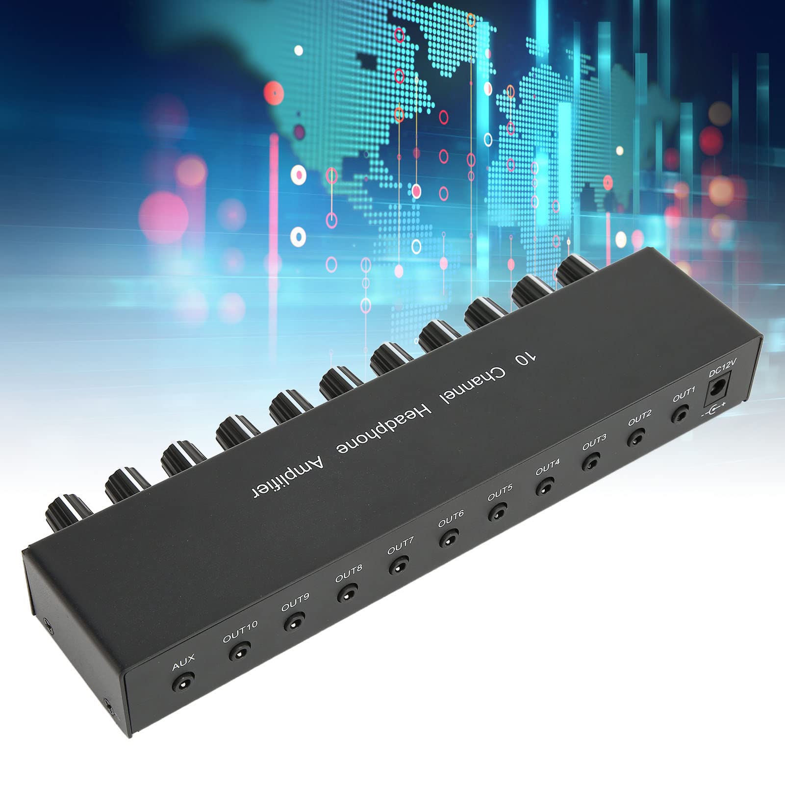Annadue Amplificatore per Cuffie, Aux Mini Jack TRS, Ingresso da 3,5 Mm Amplificatore 1 in 10 out, Distributore per Cuffie per Studio e Palcoscenico (100-240 V)