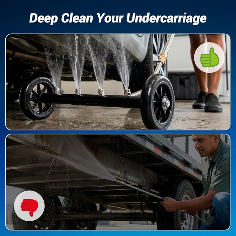 Undercarriage Pressure Washer Cleaner Kit, 16" Under Car Pressure Washer Attachment, 4000 PSI 1/4" Connector, with 3 Extension Wands, Wheel Brush, Wash Mitt, Windshield Cleaner Tool