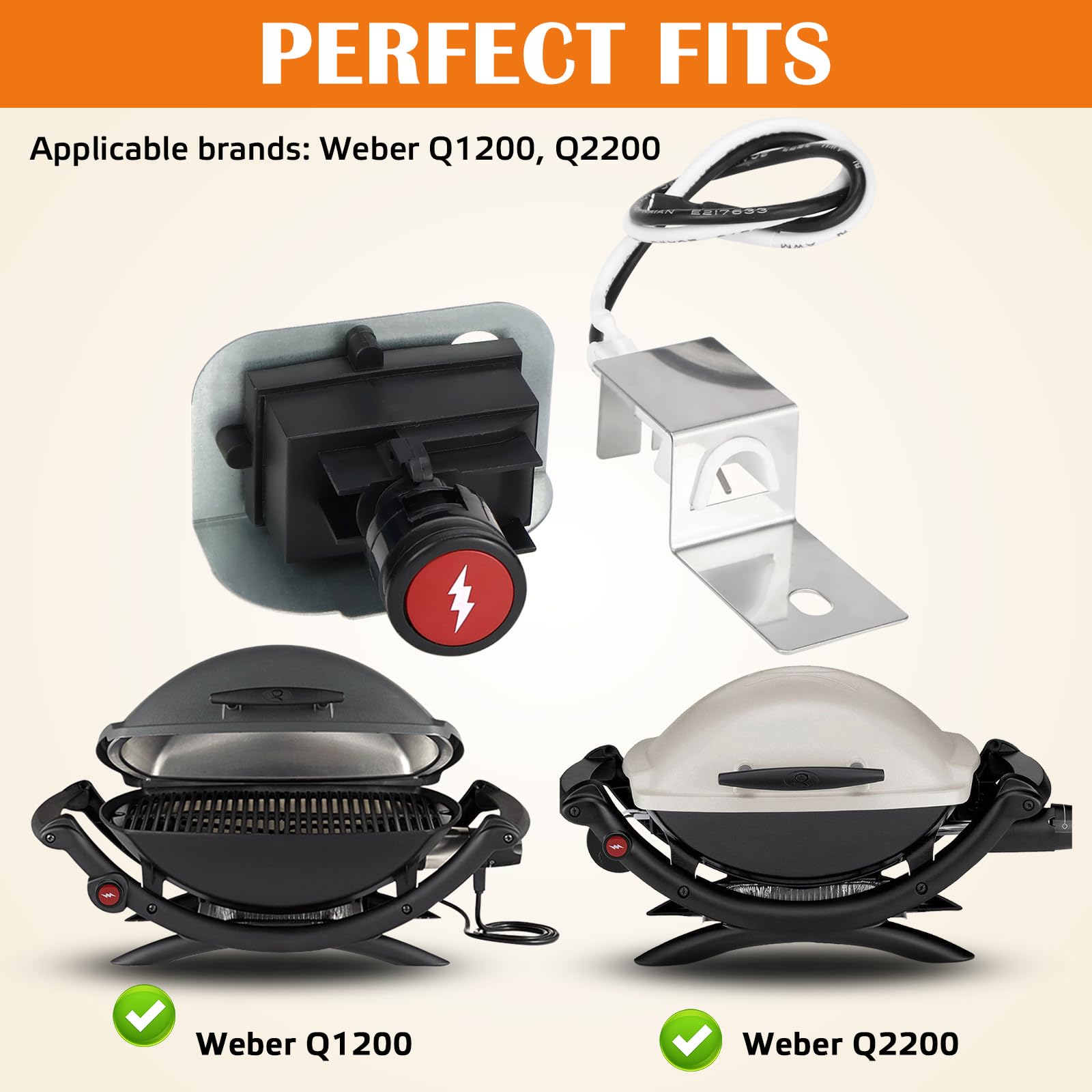 ELNLE Elektronischer Zünder-Kit Ersatz Für Weber Grill Q1200 Q220 80475 Gasgrill Ersatz Zündsatz, mit Vorderen Brennerknöpfen