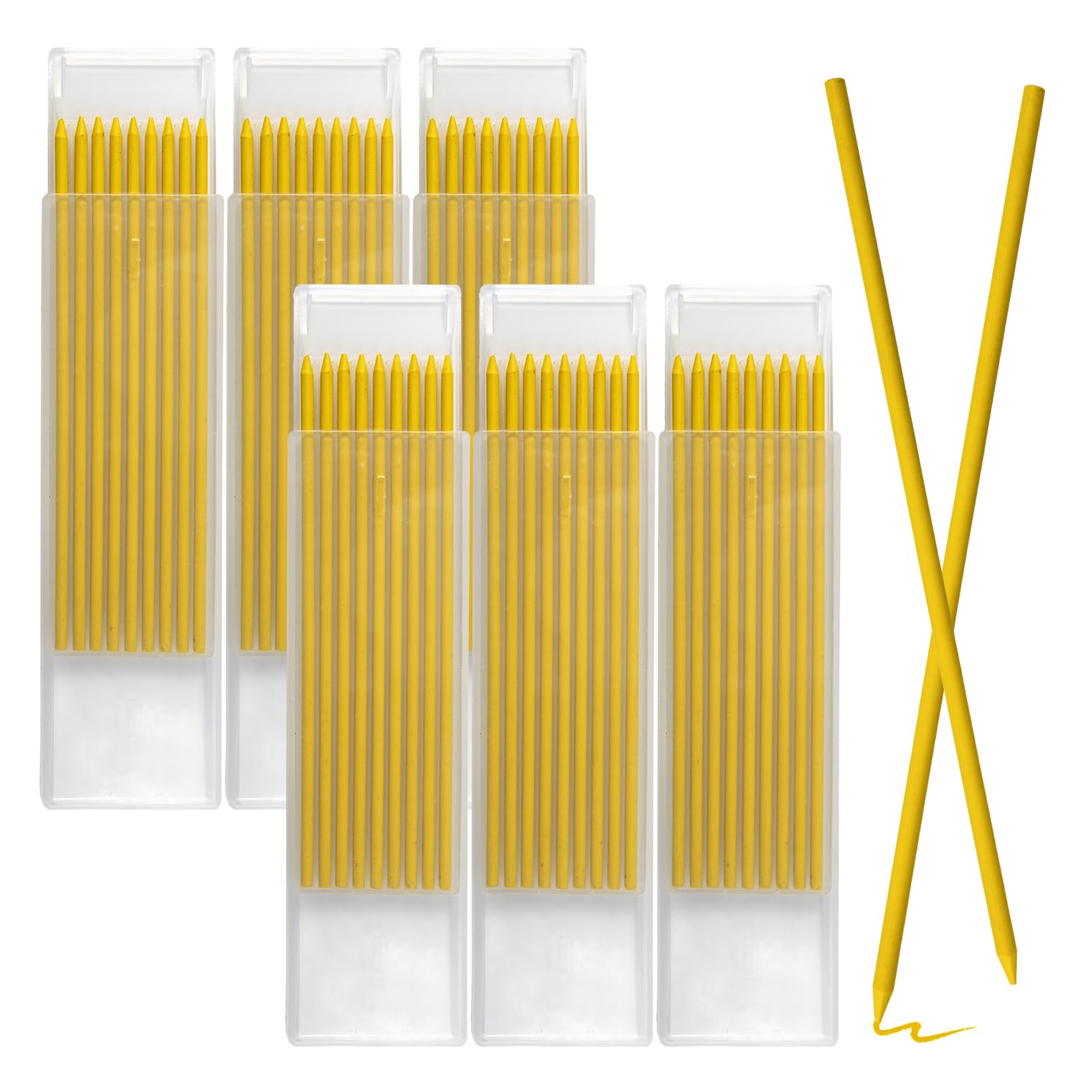 54PCS Carpenter Pencil Refills Compatible with Tracer and Pica, 2.8mm Pencil Lead Refills 120mm Length with Storage Box Waterproof Pencils Lead for Woodworking Metal Glass Tile Building DIY Yellow