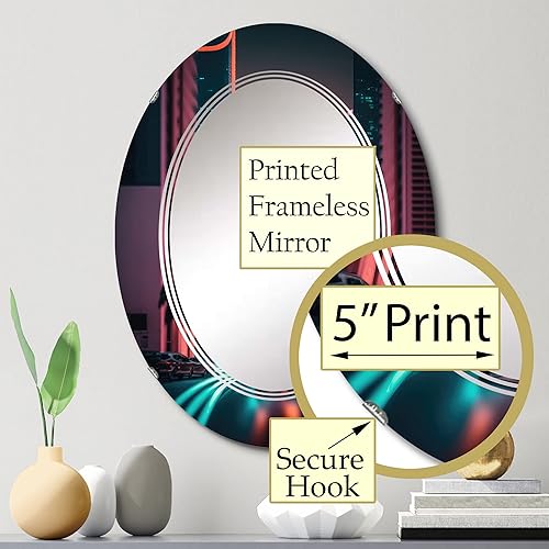 Miniatura 3 de DesignQ Futuristic Miami Neon Art I- Vanity Mirror, Bathroom Mirrors, Wall Mirrors for Living Room, Bedroom - Oval Mirror - Large 20'x30', 24'x36'
