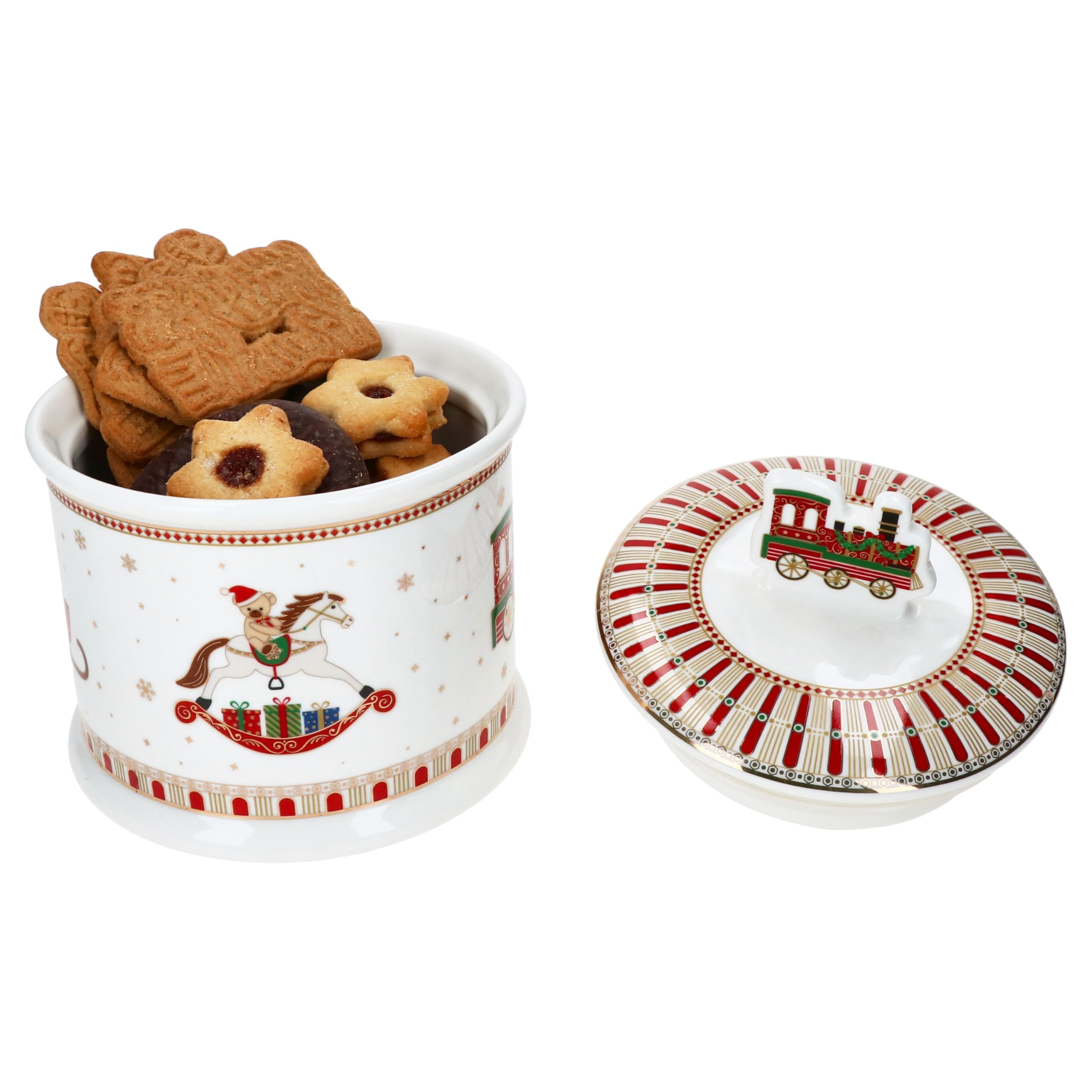 MamboCat Boîte à biscuits Polar Train I (l x H) 14 x 16,5 cm I Boîte à biscuits ronde de Noël I Boîte de rangement Boîte de conservation Boîte en métal I Noël