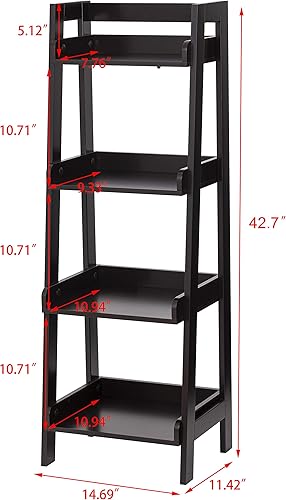 Miniatura 3 de UTEX Estante de escalera de 4 niveles, estante de baño independiente, estantería de madera abierta de 4 estantes, estante de escalera (espresso)