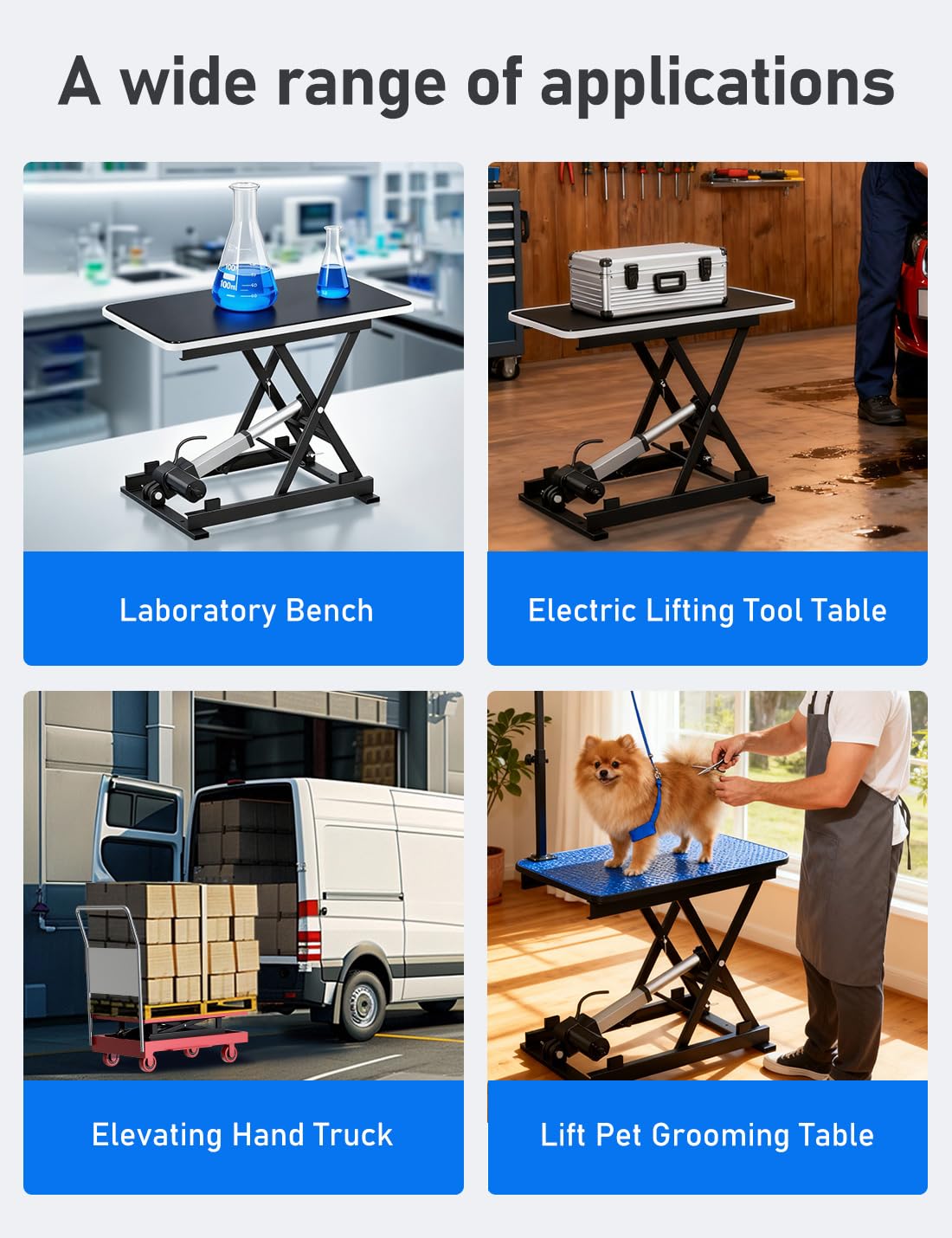 DIHOOL Elektrischer Scherenhubtisch 60KG Hubtisch Hebebühne Labor Kfz Werkstatt 100-370MM Einstellbarer Lift AC 100-240V und DC 24-30V