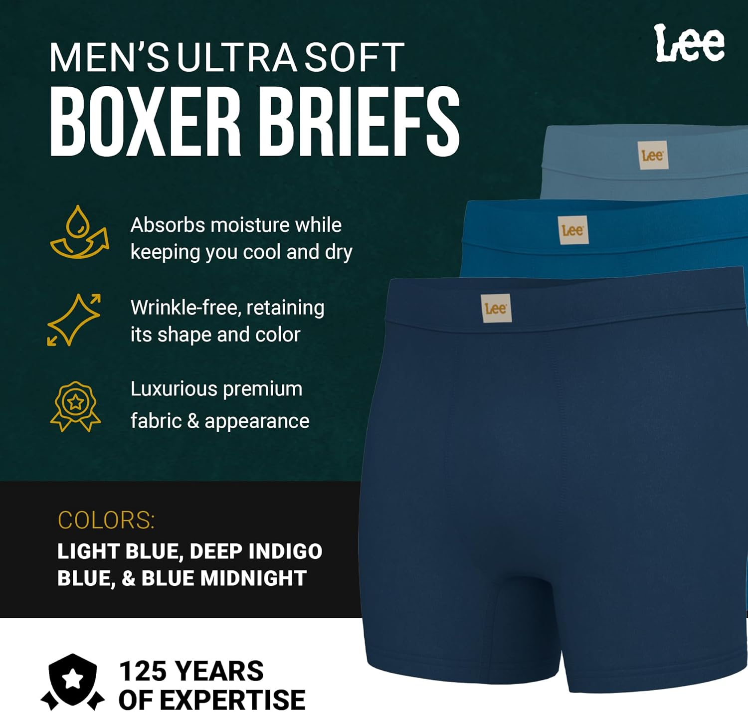 Lee Mens Boxer Briefs - Soft Cooling Mens Underwear, Moisture Wicking Breathable, Mutipack - Image 3